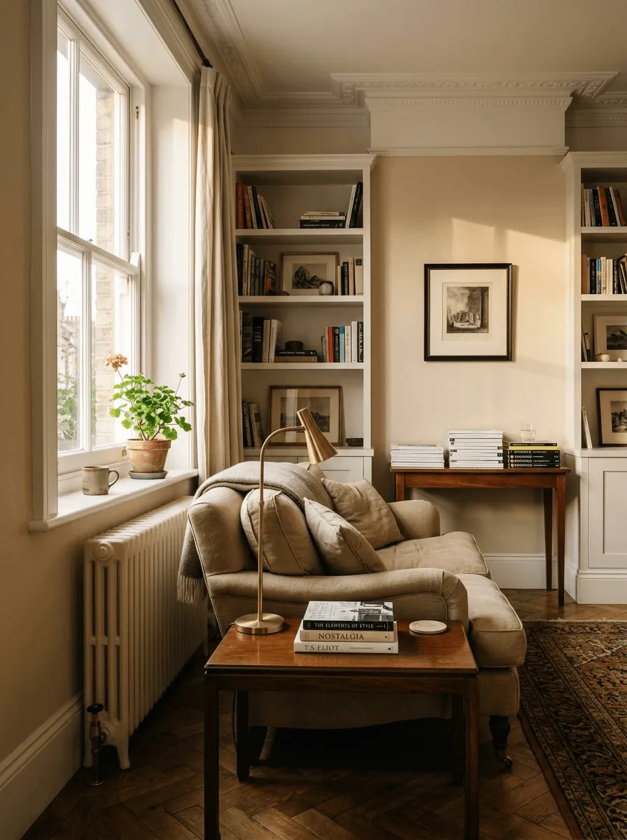 Warm lived-in home interior with careful natural light and signs of recent repair