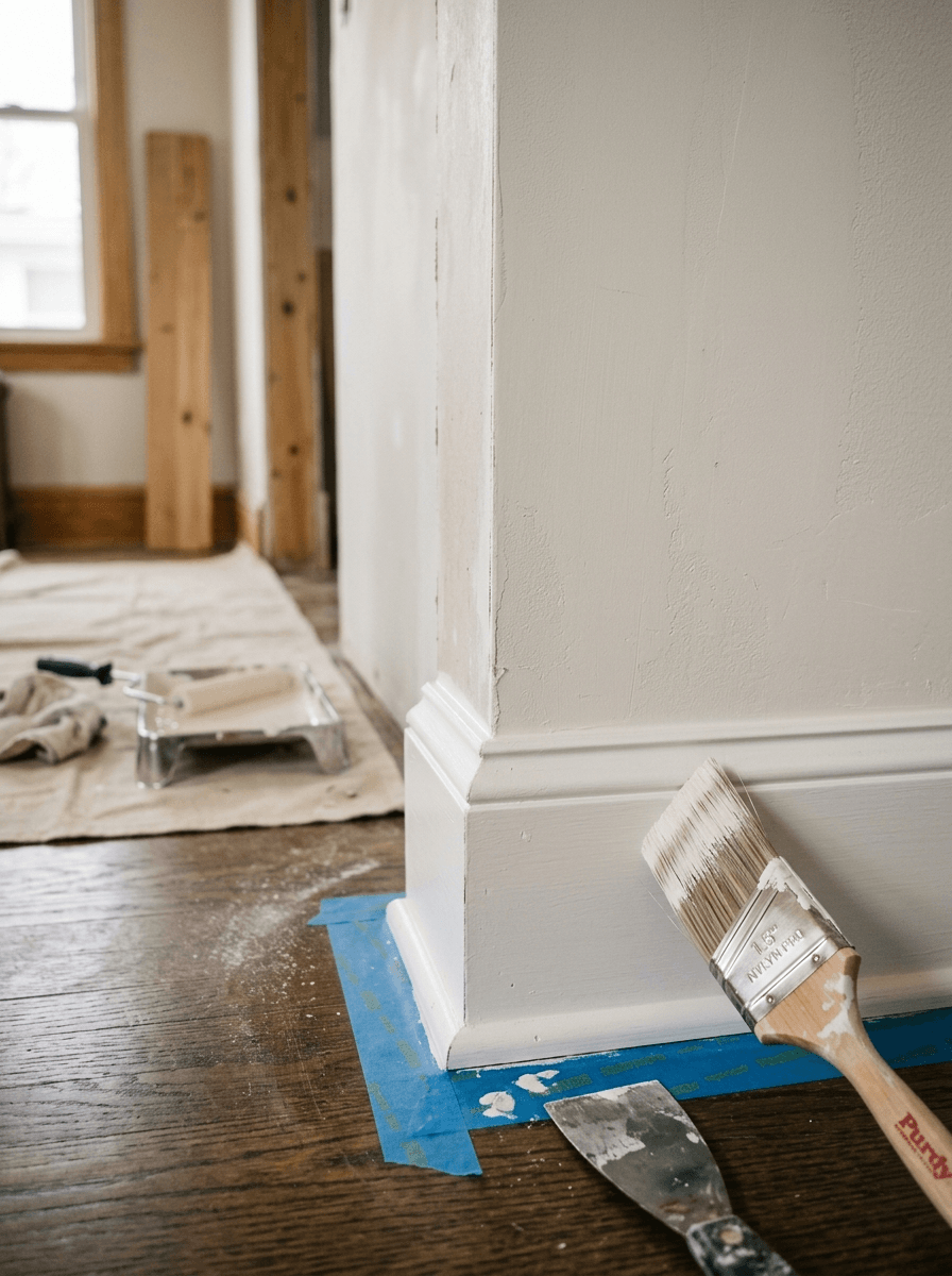 Precise interior finishing work with clean trim and wall restoration